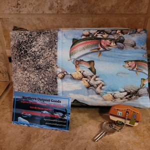 Boxy Zippered Pouch/Bag with Trout Print