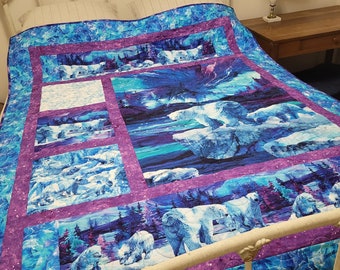Large Lap Size Quilt or Wall Hanging with Polar Bear Print