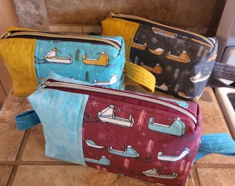 Boxy Zippered Pouch/Bag with Snowmobile Print