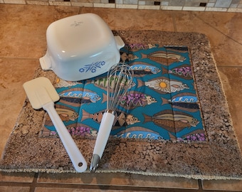 Quilted Dish Drying Mat with Halibut Print
