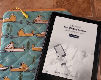 Quilted Kindle/Book Sleeve with Snowmobile  Print