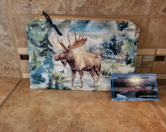 Small Zippered Bag with Moose  Print