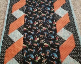 Quilted Table Runner  with Fishing Lures Themed Print