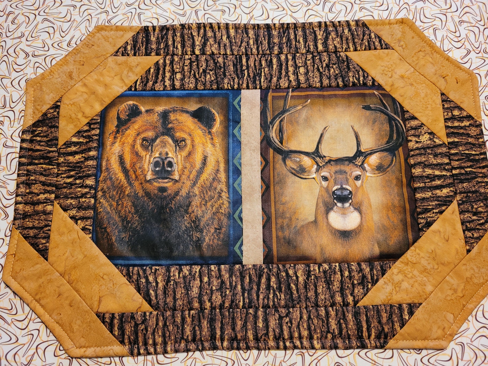 Set of 2 Quilted Placemats With Wolf Bear & Deer Print Etsy