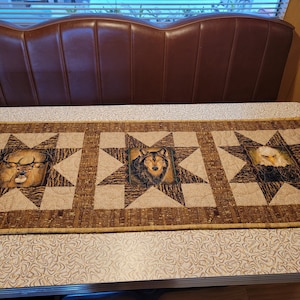 Quilted Table Runner with Alaskan Wolf, Deer, & Eagle Print