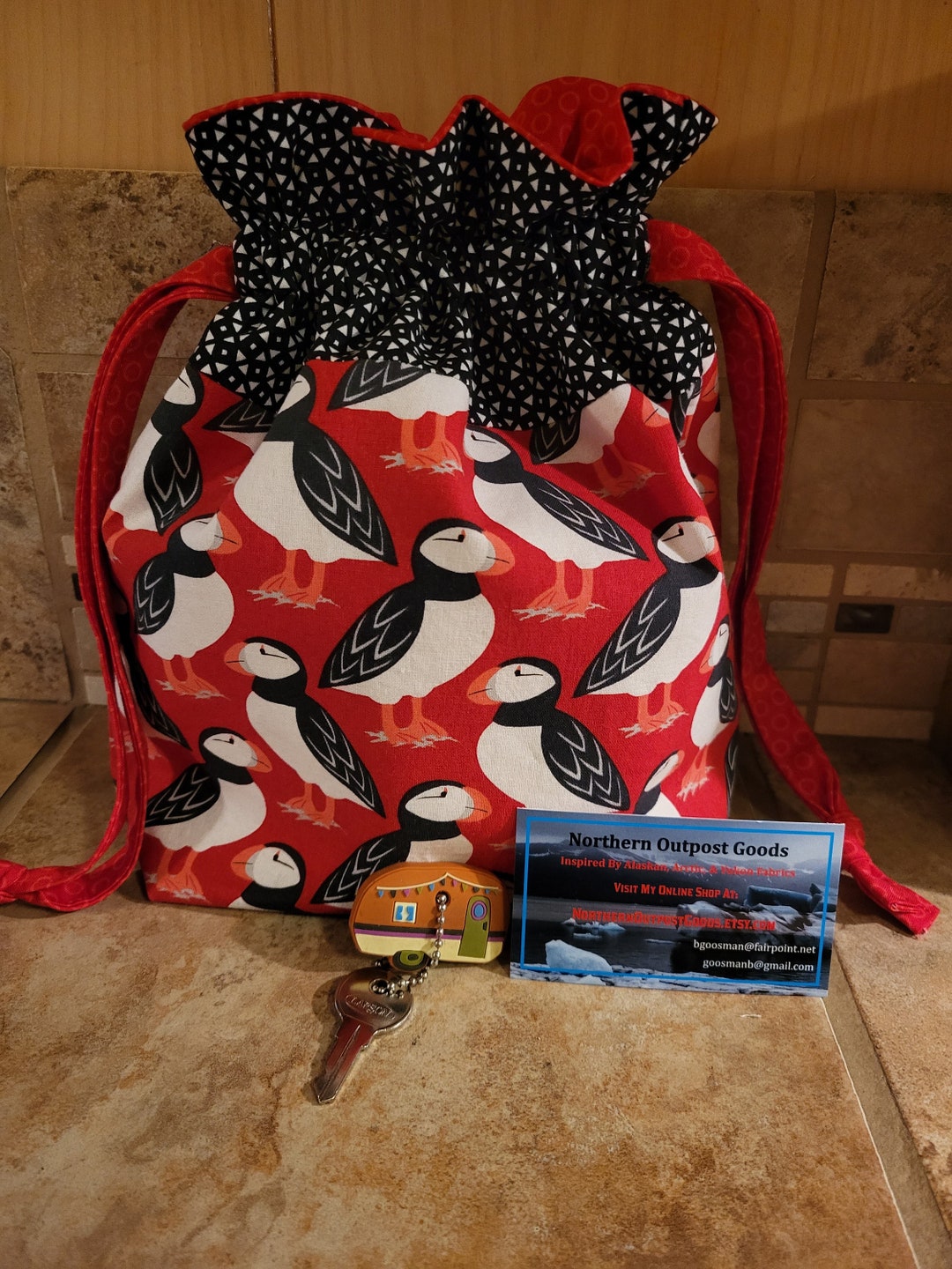 Drawstring Pouch With Puffin Print - Etsy