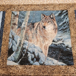 Quilted Table Runner with Alaskan Wolf  Print