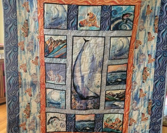 Lap Size Quilt or Wall Hanging with Whale & Walrus Print