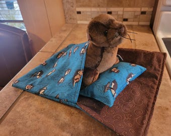 Otter Stuffed  Animal in Sleeping Bag with Otter Print