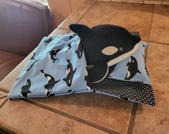 Orca Stuffed Animal in Sleeping Bag  with Orca Print