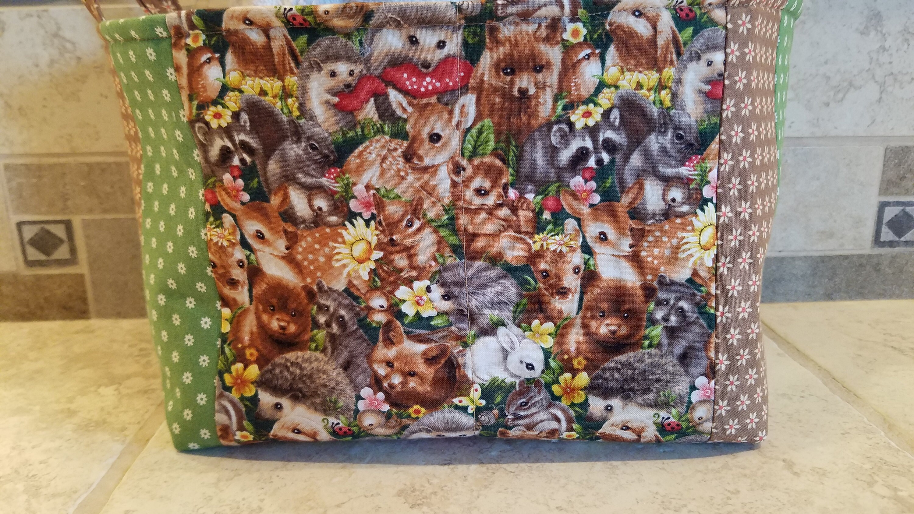 Quilted Fabric Storage Bin/basket With Woodland Animals Print Etsy