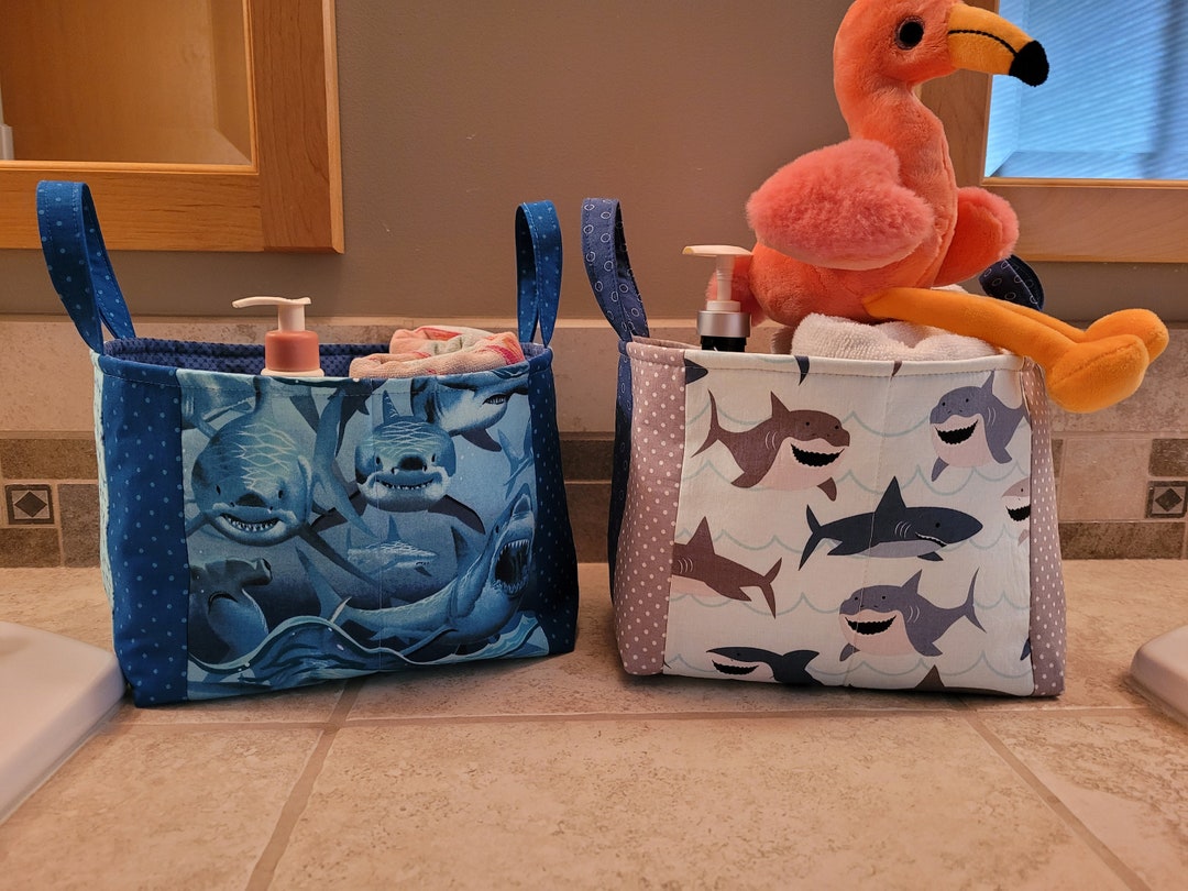 Quilted Fabric Storage Bin/basket With Shark Print Etsy