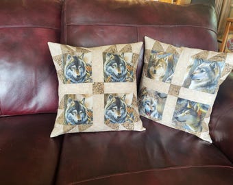 Decorative, Accent Pillow with Wolf Print