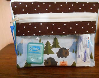 Clear Vinyl Front, Small Size Zippered Bag with Bears Print