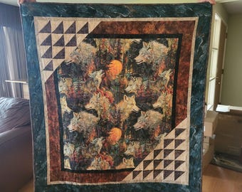 Lap Size Quilt or Wall Hanging with Wolf Print