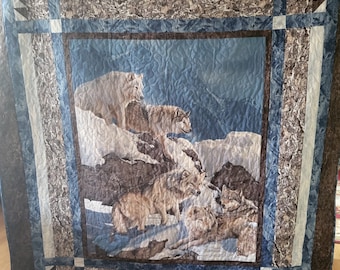 Lap Size Quilt or Wall Hanging with Wolf Print