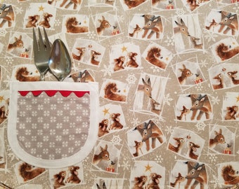 Child Placemat with Christmas Deer & Bunnies Print