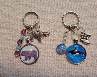 Keychain with Bear or Killer Whale Image