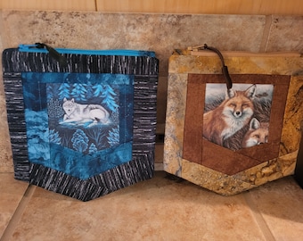 Pochette/sac de poche matelassé avec imprimé loup ou renard