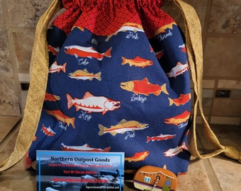 Drawstring Pouch with Salmon Print