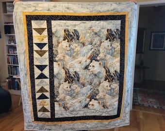 Lap Size Quilt or Wall Hanging with Bear Print