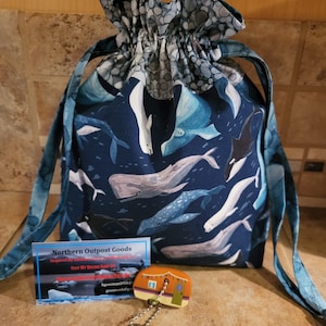 Drawstring Pouch with Whale  Print