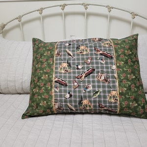 Quilted Decorative Pillow Cover/Sham with Hunting/Fishing Print