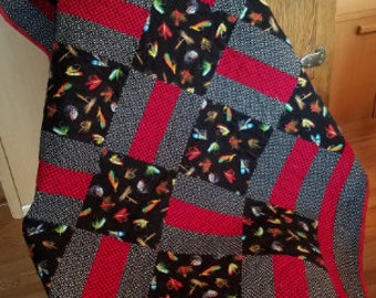 Lap Size Quilt with Fishing Lures Themed Print