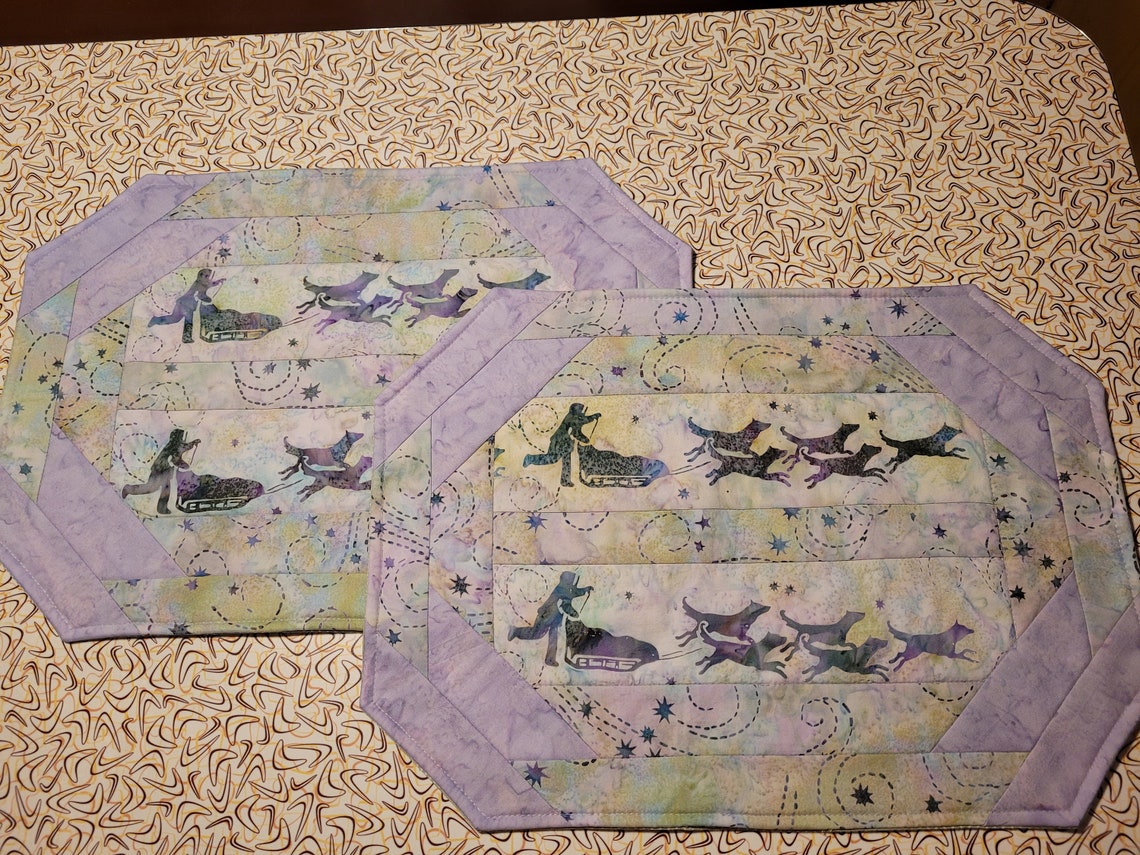 Set Of 2 Quilted Placemats With Alaska Dogsled Print Etsy