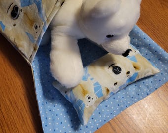 Polar Bear Stuffed Animal in Sleeping Bag with Polar Bear Print