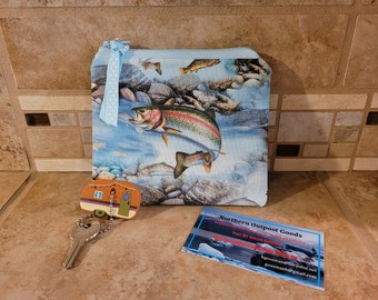 Kleine rits stof portemonnee / kaarthouder met forel print