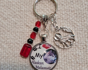 2 sleutelhangers met afbeelding Alaska Malamute en wolf voor Lisa