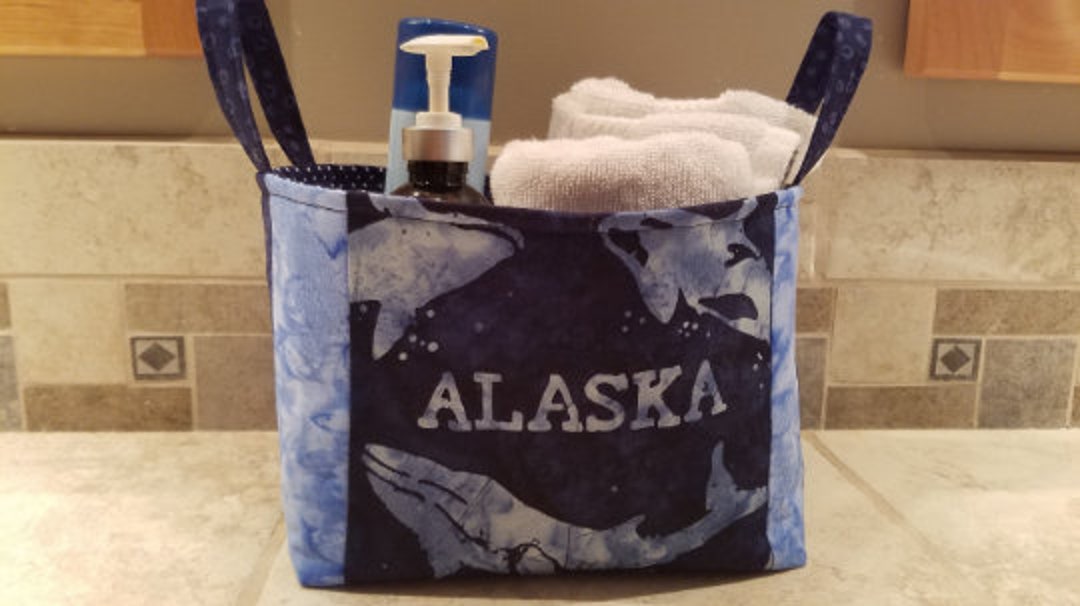 Quilted Fabric Storage Bin/basket With Alaskan Whale Print Etsy