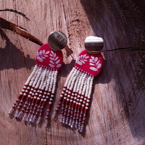 Handmade Boho Beaded Earrings, Colorful Fringe Earrings, Long Dangle Statement Jewelry, Unique Gift for Women nature inspired.