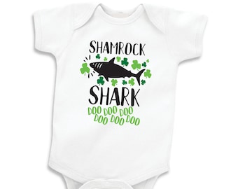 Boys and Girls Baby's First St. Patrick's Day Bodysuit Shamrock Shark Matching Sibling Shirts