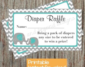 Elephant Diaper Raffle Tickets INSTANT DOWNLOAD Printable | Etsy
