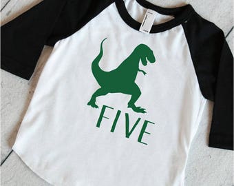 Dinosaur 5th Birthday Shirt, Dinosaur Birthday Shirt, 5 Year Old Dinosaur Shirt, Five Birthday Party Shirt with Dinosaur 316