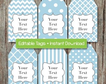 Thank You Tags Printable Gift Tags Editable Digital File JPG Powder Blue Grey INSTANT DOWNLOAD Digital Collage Baby Shower Birthday 007