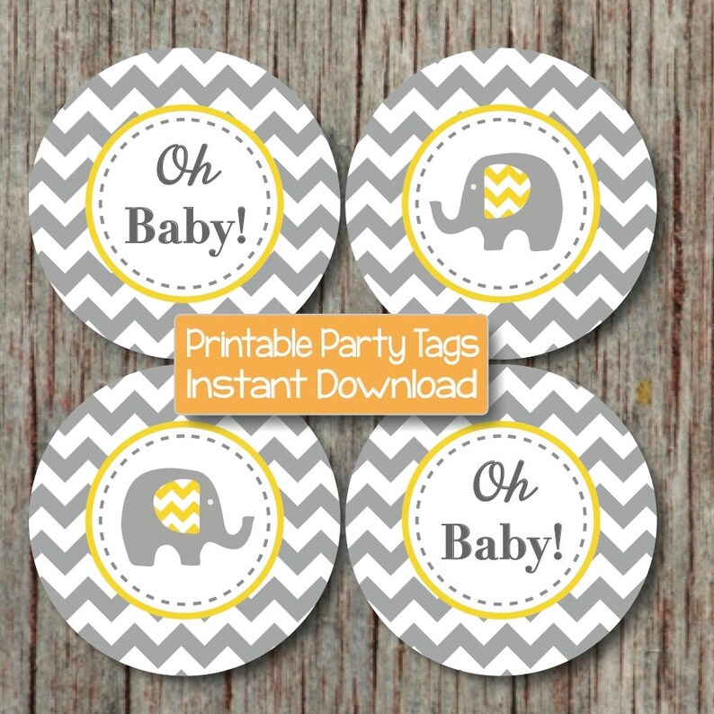 Printable Baby Shower Cupcake Toppers Oh Baby Yellow Grey Etsy
