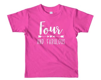 Girls 4th Birthday Party Shirt, Four and Fabulous Birthday Girl T-Shirt, Four Year Old Birthday Gift, Fourth Birthday Party Outfit for Girls