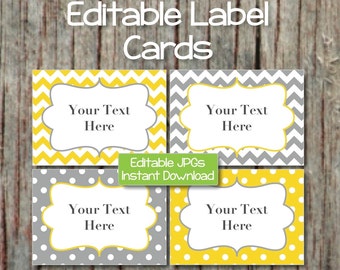 Editable Labels Cards JPG File Printable Digital Collage Sheet Yellow Grey INSTANT DOWNLOAD Baby Shower Party Name Tags Place Cards 001