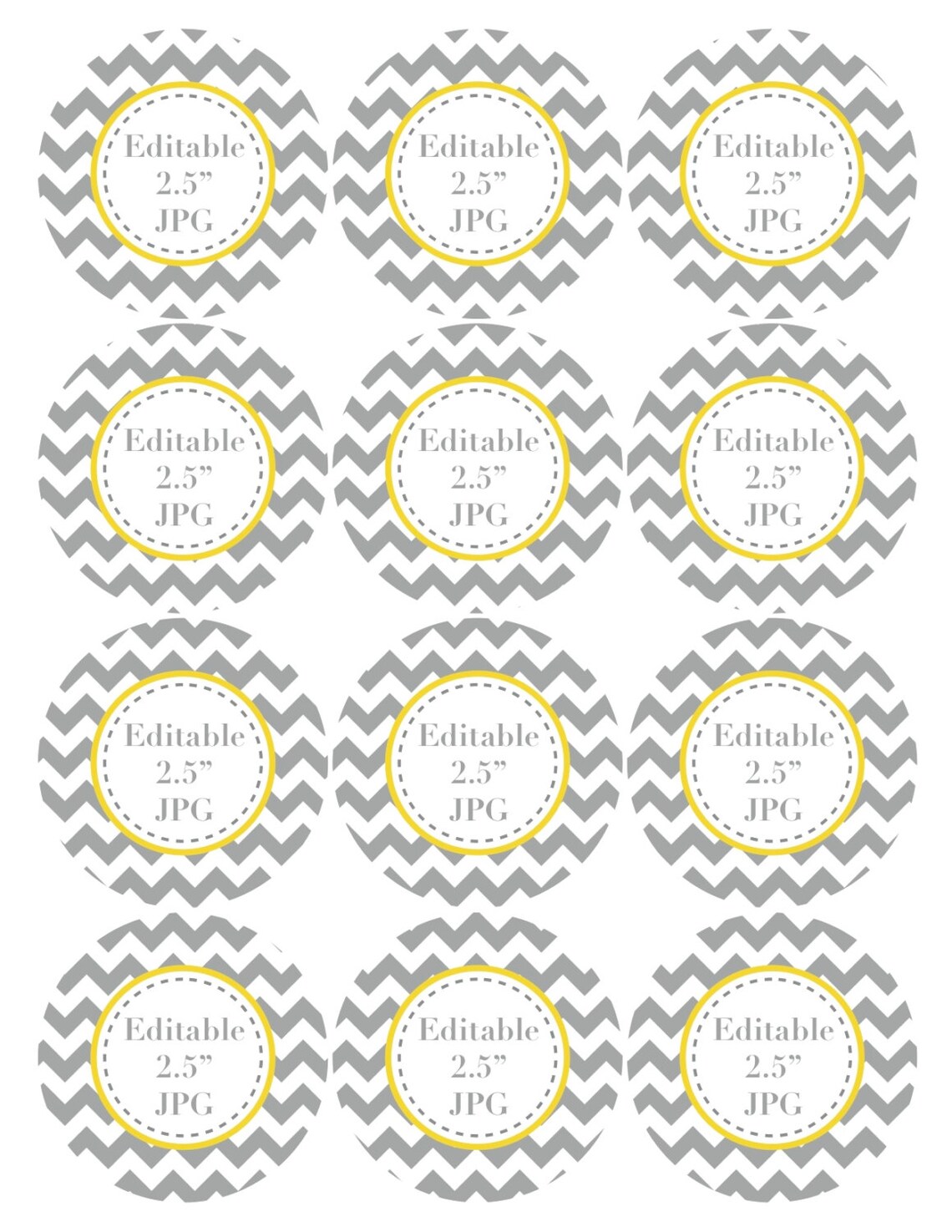 Printable Tags Editable JPG Yellow Grey INSTANT DOWNLOAD - Etsy