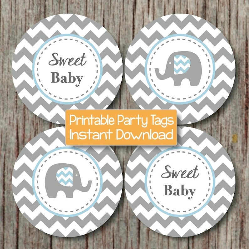 Baby Shower Cupcake Toppers Printable Party Elephant Powder Etsy