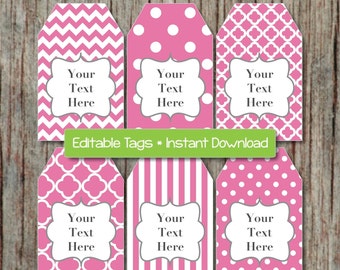 Gift Tags Printable diy Party Tags Editable JPG File Gum Pink INSTANT DOWNLOAD Digital Collage Baby Shower Birthday Decorations 005
