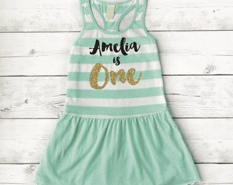 Personalized First Birthday Outfit Girl, Baby Girl Summer Tank Top Dress for First Birthday, Toddler Girl Clothes, Girl Birthday Gift 091