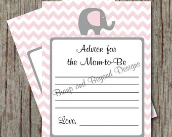 Instant Download Baby Shower Advice for the Mom to Be Cards Elephant Chevron Printable Powder Pink Advice for New Mom Parents to Be  - 007