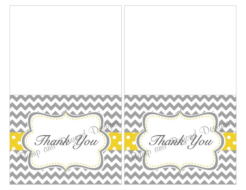 001 Thank You Birthday Party Baby Shower Bridal Party Thank You Cards Instant Download Yellow Grey Chevron