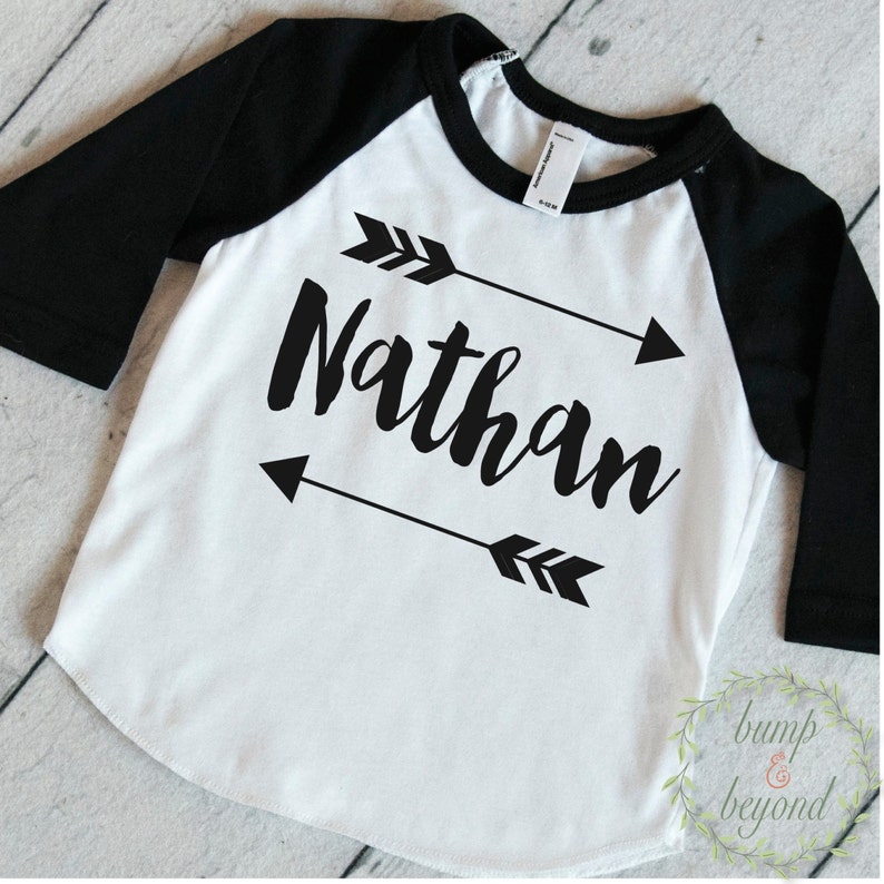 Baby Boy Clothes Personalized Name Shirt Hipster Baby Clothes Arrow Custom Toddler Raglan Shirt Personalized Baby Boy Clothing 086 image 1