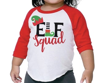 Kids Christmas Shirt, Elf Squad Cute Christmas Raglan for Boys and Girls 200