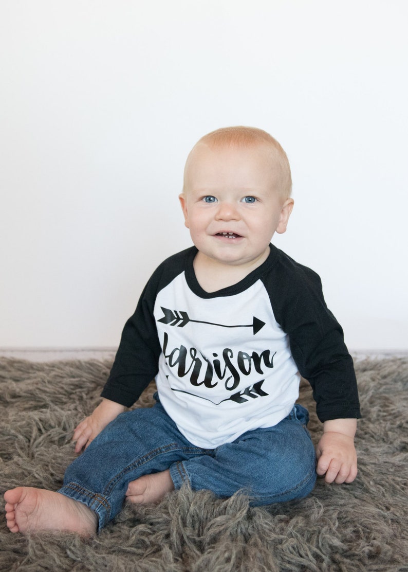 Baby Boy Clothes Personalized Name Shirt Hipster Baby Clothes Arrow Custom Toddler Raglan Shirt Personalized Baby Boy Clothing 086 image 2